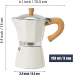 Kavos aparatas Richsum aliumininis espreso virimo aparatas - 3 espreso puodeliai - 150 ml moka kavinukas itali&scaron;kas kavos virimo aparatas dujinėms ir elektrinėms viryklėms, baltas