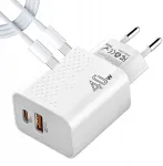 Komplektas | Greitas Usb Qc4.0 tinklo įkroviklis + Type C kabelis | Pd20w 3000ma
