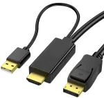 Reagle hdmi į displayport kabelis 4k 60hz - vienkartinis perdavimas, plug & play, usb-a maitinimo &scaron;altinis, itin auk&scaron;ta rezoliucija žaidimams, namų biurui ir multimedijai - 1.8 m
