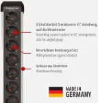 Brennenstuhl Premium Protect-line maitinimo juosta su 8 lizdais ir apsauga nuo vir&scaron;įtampių 60 000 A (daugialypis lizdas su jungikliu ir 3 m kabeliu, pagaminta Vokietijoje) sidabrinė/juoda