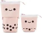 Ymtwsry i&scaron;traukiamas pie&scaron;tukų dėklas mergaitėms didelis pie&scaron;tukų dėklas su užtrauktuku bubble tea ra&scaron;iklių laikiklis rožinis kawaii pie&scaron;tukų dėklas mielos mokyklinės prekės mergaitėms suaugusiems biurui, rožinis, modernus stilius