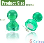 100 mini magnetų rinkinys magnetinei lentai, 11 x 17 mm magnetai baltajai lentai, 8 spalvos, plastikinis magnetas, kūgio formos magnetai, magnetukai &scaron;aldytuvui magnetinei lentai, baltai lentai