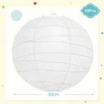 Encham, 20 popierinių žibintų rinkinys, balti, 30 cm, dideli apvalūs gaubtai vestuvių dekoracijoms, &scaron;ventėms, vestuvėms, gimtadieniams, sodo vakarėliams, kūdikio sutiktuvių dekoracijoms, balto vakarėlio dekoracijoms