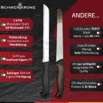 Schwertkrone&reg; duonos peilis su dantytu kra&scaron;tu [pagamintas Solingene - Vokietijoje] - duonos peilis - didelis duonos peilis su rankena - duonos ir pjaustymo peilis - nerūdijančio plieno pjūklinis peilis (a&scaron;menys: 19 cm)
