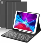Winchking dėklas su klaviatūra, skirtas ipad 9/7/8 kartai, ipad air3, ipad pro10.5, 7 spalvų ap&scaron;viesta klaviatūra, 10.2 colių, su ra&scaron;iklio laikikliu, itali&scaron;ka bluetooth klaviatūra (juoda)