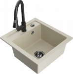 Granitinė virtuvinė plautuvė Mexen Vito su mai&scaron;ytuvu ir sifonu, rusvai gelsvas+Juodas