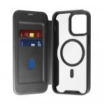 SBS Puro Book Mag MagSafe odinis dėklas su atvartu ir kortelės lizdu, skirtas iPhone 16 Pro Max &ndash; juodas