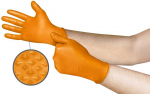 Vienkartinės nitrilinės pir&scaron;tinės Ansell Microflex Mega Grip 93-256, 100vnt, 0,13mm storio, 275mm ilgio, S dydis (6,5-7), tekstūruoti pir&scaron;tai, ORANŽINĖS