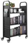 3 pakopų riedukas knygoms, L formos lentynos, juodas knygų vežimėlis, mobili lentyna, mokyklinė bibliotekėlė