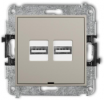 Karlik Elektrotechnik 60MCUSBBO-6 MINI dvigubas USB įkroviklis, 2xUSB A, 15,5 W maks., 5 V, 3,1 A, be etiketės, pilk&scaron;vai rudas 60MCUSBBO-6