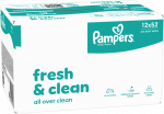 Pampers Fresh Clean Plastic Free Servetėlės Kūdikiams, 12 Pakuotė, 624 Servetėlės