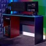 &bdquo;X Rocker Carbon-Tek&ldquo; žaidimų stalas su LED ap&scaron;vietimu ir belaidžiu įkrovimo padėklu &ndash; pilkas/raudonas