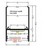 LED juostos profilis COMBO30-01, juodas, 2m