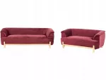 Sofa Beliani 5 vietų mink&scaron;tųjų baldų komplektas ALNOR, &scaron;enilas, burgundinės spalvos
