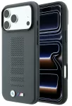 Dėklas BMW M Mėlyna Perfo Metal Logo MagSafe do iPhone 18 Pro / 17 Pro pilka