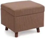 Relaxdays Pufas su daiktadėže, rievėtas pliu&scaron;as, MDF konstrukcija, medinės kojelės