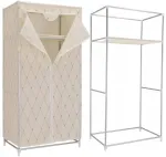 Smėlio spalvos tekstilinė spinta, lengvai surenkama, drabužių laikymo spintelė 75 cm, lengva, ne&scaron;iojama, talpi