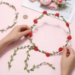 Craspire gėlių vainikas, 2 spalvų rožinė raudona galvos juosta, boho rožių gėlių vainikas, galvos apdangalas kelionių vakarėliams, vestuvėms, festivaliams nuotakoms, moterų galvos apdangalai, plaukų aksesuarų dekoracija