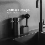 Juodas Sweden Home dizainerio kriauklės organizatorius su nuimamu ploviklio dozatoriumi, indų plovimo &scaron;epečiu ir kempine, virtuvės organizatorius, kriauklės organizatorius pagamintas i&scaron; dirbtinio akmens, kriauklės rinkinys, muilo dozatorius