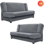 Sofa Mebel Elite I&scaron;skleidžiamų sofų-lovų komplektas &bdquo;PIANO&ldquo;, 2 vnt., pilkas, aksominis