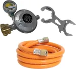 Cfh camping ir dujinis kepsninės rinkinys 3 dalių dujinių kepsninių priedų rinkinys su dujų slėgio reguliatoriumi, įskaitant slėgio matuoklį ir efv, 80 cm dujų žarna ir dujų baliono raktas