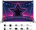 Asdcxz 3d neoninė scena, fonas 2.2 x 1.5 m, violetinis mėlynas pentagramos diskotekų roko koncertų muzikos nakties grupės scenos tiesioginio &scaron;ou fotografijos fonas vakarėlio reklaminiai plakatai portretų nuotraukų studijos rekvizitai