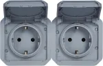 Legrand, plexo 069576l drėgnos patalpos lizdas, 2 krypčių, schuko standartas, su atverčiamu dangteliu, apsauga nuo prisilietimo, i&scaron; anksto prijungtas, horizontalus, ip44 - ik08 (ip55 uždarytu dangteliu), pilkas
