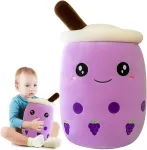 Bubble Tea mink&scaron;tas žaislas, Bubble Pearl pieno arbatos mink&scaron;ta pagalvėlė, kim&scaron;tinis žaislas Kawaii Bubble Tea pliu&scaron;inis žaislas, pagalvėlė dovana vaikams mergaitėms berniukams (violetinė, 25 cm)