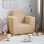 Vaiki&scaron;ka sofa, kreminės spalvos, mink&scaron;tas pliu&scaron;as