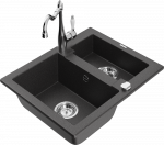 Granitinė virtuvinė plautuvė Mexen Carlos su mai&scaron;ytuvu ir sifonu, Juodas granite+Chrome