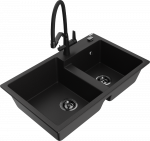 Granitinė virtuvinė plautuvė Mexen Tomas su mai&scaron;ytuvu ir sifonu, Juodas