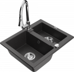 Granitinė virtuvinė plautuvė Mexen Carlos su mai&scaron;ytuvu ir sifonu, Juodas granite+Chrome
