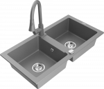 Granitinė virtuvinė plautuvė Mexen Mario su mai&scaron;ytuvu ir sifonu, Pilkas