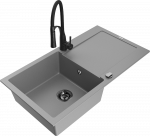 Granitinė virtuvinė plautuvė Mexen Leo su mai&scaron;ytuvu ir sifonu, Pilkas+Juodas