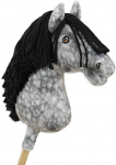 Super Hobby Horse Medinis žirgas su pilku margu kailiu ir juoda karčia