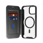 SBS Puro Book Mag MagSafe odinis dėklas su atvartu ir kortelės lizdu, skirtas iPhone 16 Plus &ndash; juodas