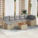 Lauko baldų komplektas Sodo Sofų Rinkinys su pagalve 8 pcs Smėlio Poli ratanas