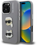 Karl Lagerfeld Grained PU K&CH Heads dėklas skirtas Apple iPhone 16 Pro Max pilkos spalvos