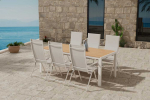 Lauko baldų komplektas Venture Design Valgomojo komplektas Break stalas su 6 Levanzo kėdėmis 205x90 cm, smėlio spalvos plienas