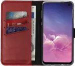 Selencia natūralios odos atverčiamas dėklas, skirtas Samsung Galaxy S10e &ndash; Raudonas