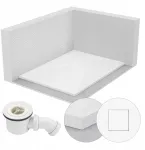Stačiakampis du&scaron;o padėklas 110x80 akmens ra&scaron;to 2,6 cm baltas + sifonas