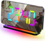 Glasflength Skaitmeninis žadintuvas, Led skaitmeninis žadintuvas, 5 ry&scaron;kumo skaitmeninis laikrodis su 11 Rgb naktine lempute, 5 garsumo skaitmeninis žadintuvas su &scaron;viečiančiais skaičiais, 7 colių veidrodinis laikrodis, skaitmeninis miegamojo laikrodis