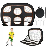 Sulankstomas futbolo vartų rinkinys su tinklu, pompa, adata ir kamuoliu