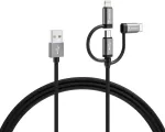 Varta 3-in-1 kabelis Usb A į Micro Usb, Usb Type C, Lightning, greitas įkrovimas ir sinchronizavimas, Mfi, įkrovimo kabelis maitinimui ir duomenų perdavimui, 2 m, juodas, nailonas