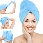 Retoo plaukų turbanas, mikropluo&scaron;to rank&scaron;luostis, plaukų rank&scaron;luostis, turbanas, mikropluo&scaron;to rank&scaron;luostis plaukams džiovinti, galvos apdangalas, rank&scaron;luostis ilgiems plaukams, greitai džiūstantis turbanas, 26 x 65 cm, mėlynas