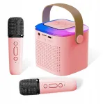 Belaidis ne&scaron;iojamas karaoke rinkinys 2x mikrofonas + bluetooth rgb garsiakalbis