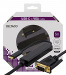 Kabelis DELTACO USB-C - VGA, QWXGA 2048x1152 60Hz, 5m, DP 1.2 Alt Mode, juodas / USBC-1089-K
