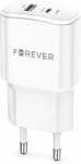 Forever TC-01-20AC PD QC įkroviklis 1x USB-C 1x USB 20W baltos spalvos