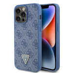 Apple iPhone 15 Pro Max Guess dėklas odinis 4G Triangle Strass (GUHCP15XP4TDPB) mėlynos spalvos