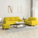 Sofa Sofos komplektas su pagalvėmis, 3 dalių, geltonas, audinys